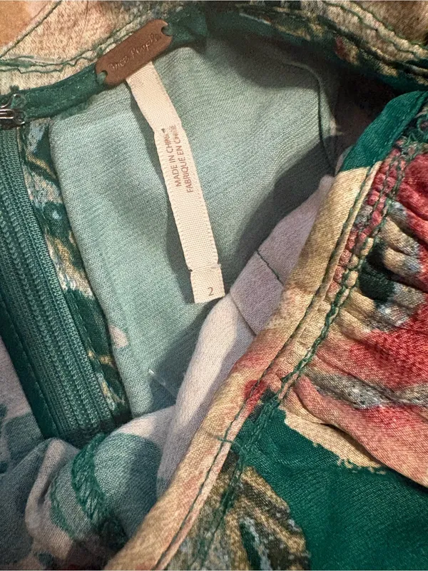 Free People Teal Floral Wrap Jumpsuit with Tie Waist - Image 3