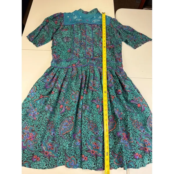 Vintage Phool Paisley Midi‎ Dress Teal Purple Mock Neck Short Sleeve India M - Image 3