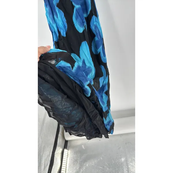 Vintage 90s Tessuto big blue tropical teal Floral Dress size S summer maxi - Image 5