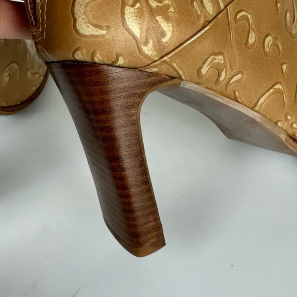 NEW Y2K Amanda Smith Leather Square Toe Heeled Boots Sz 6.5 Tan Floral - Image 13