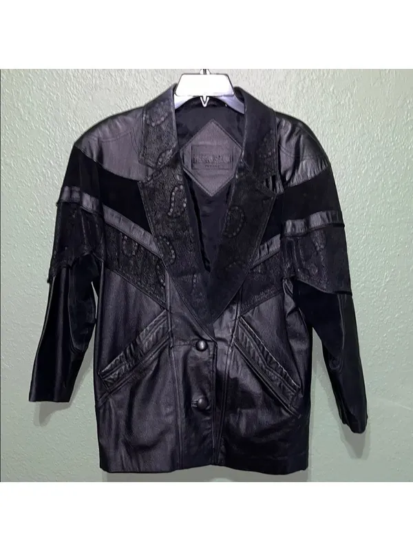Vintage Suede Black Leather Western Mid-Length Coat Leather Jacket gorpcore - Image 2