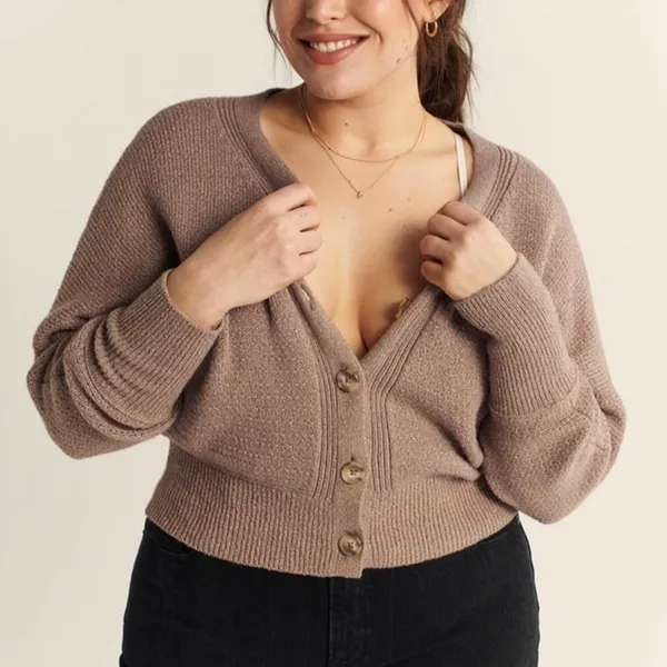 Abercrombie & Fitch Button Front V-Neck Cardigan Sweater Light Brown Size Small - Image 3