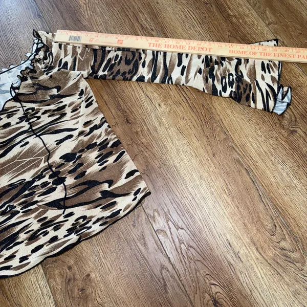Y2K Jostar Brown Gold Animal Print Glitter V-Neck Bell‎ Sleeve Top USA Made M/L - Image 7