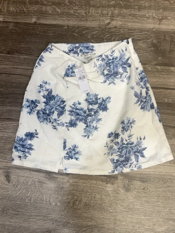NWT American Eagle Blue Floral Cotton Linen Mini Skirt XXS - Image 2
