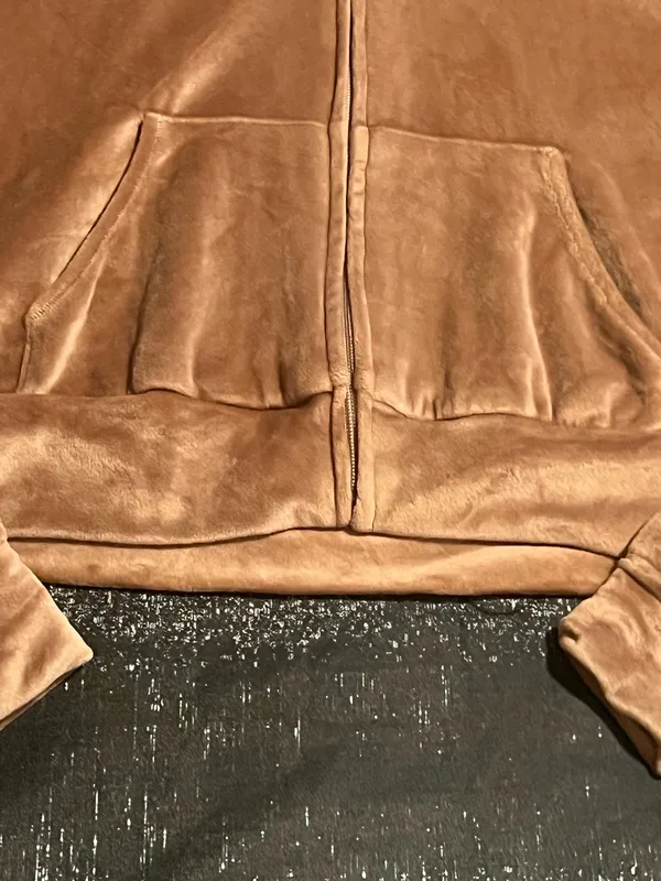 Womens M SKIMS Velour Cropped Zip-Up Hoodie in Sienna Brown - Image 5
