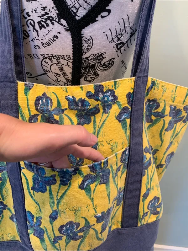 Large Yellow & Blue Floral Irises Lightweight and Sturdy Cotton Canvas Tote Bag - Image 2