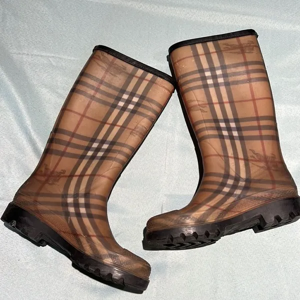 Burberry Plaid Signature Knee High Rain Boots Size 36/ 5.5‎ Fisherman Core B40 - Image 4