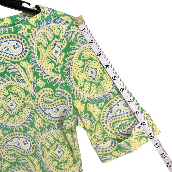 Lauren Ralph Lauren Top Womens M Green Yellow Cotton‎ Paisley Preppy Old Money - Image 9