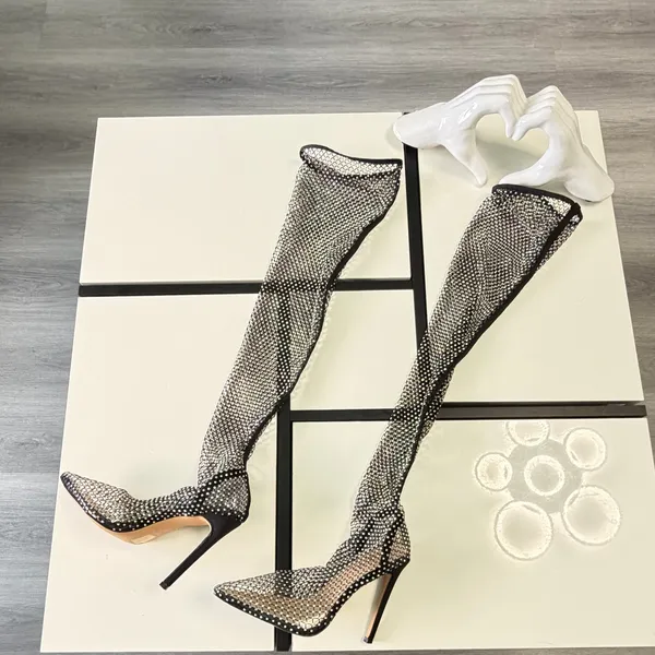 SIMMI London Rhinestone Fishnet Over-The-Knee Boots - Size US 6 / UK 4 ✨ - Image 7