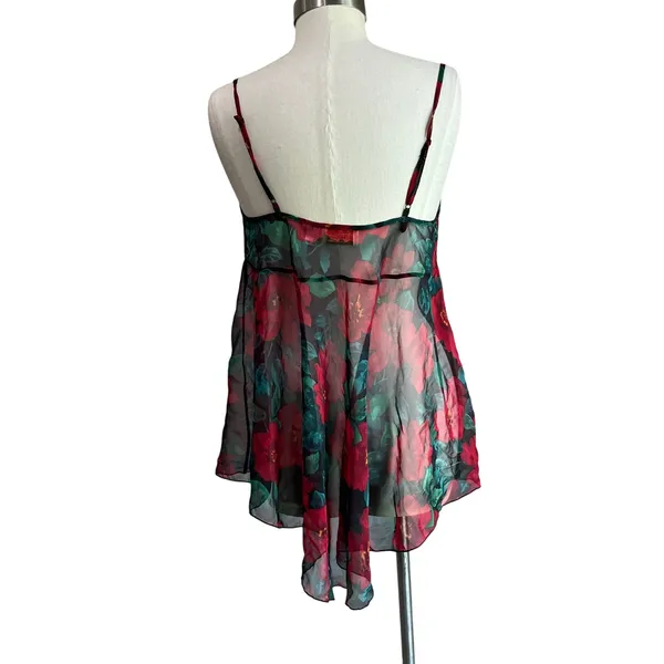 Victoria Secret Gold Label Sheer‎ Floral Red & Black Lace Babydoll Chemise Sz M - Image 2