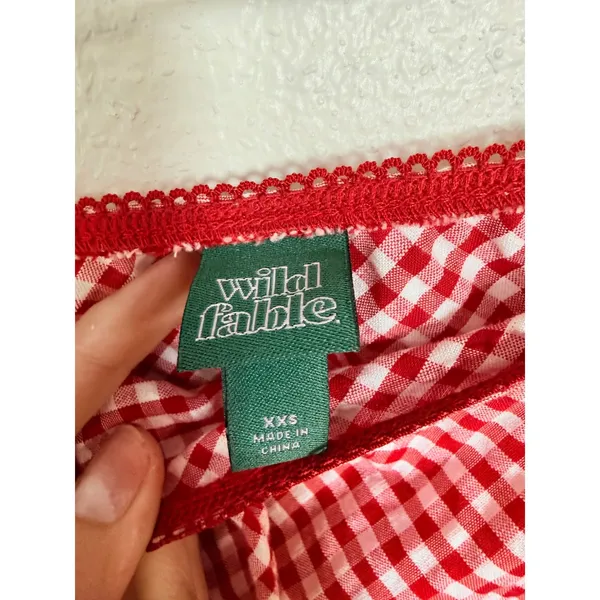 Wild Fable Side Slit Red White Gingham Midi Skirt XXS Lace Trim Picnic - Image 3