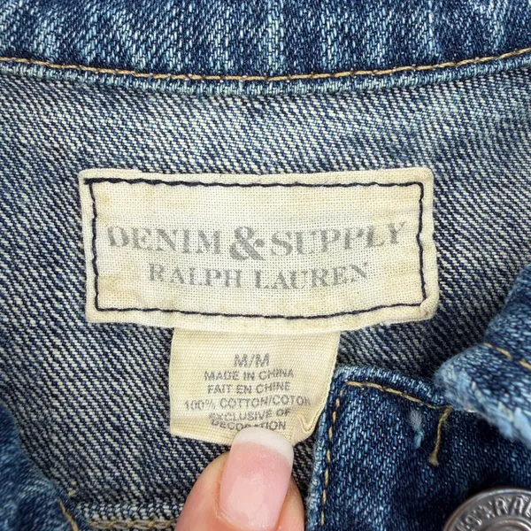 Denim & Supply Ralph Lauren Distressed Blue Denim Trucker Jacket Size Medium M - Image 5