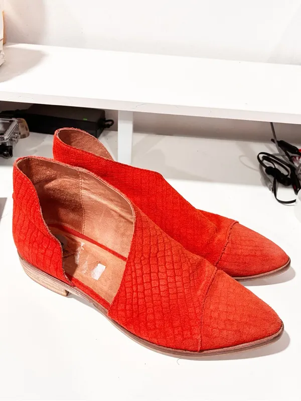 Free People Royale Leather D'Orsay Booties Orange Leather Flats Size 8 - Image 3
