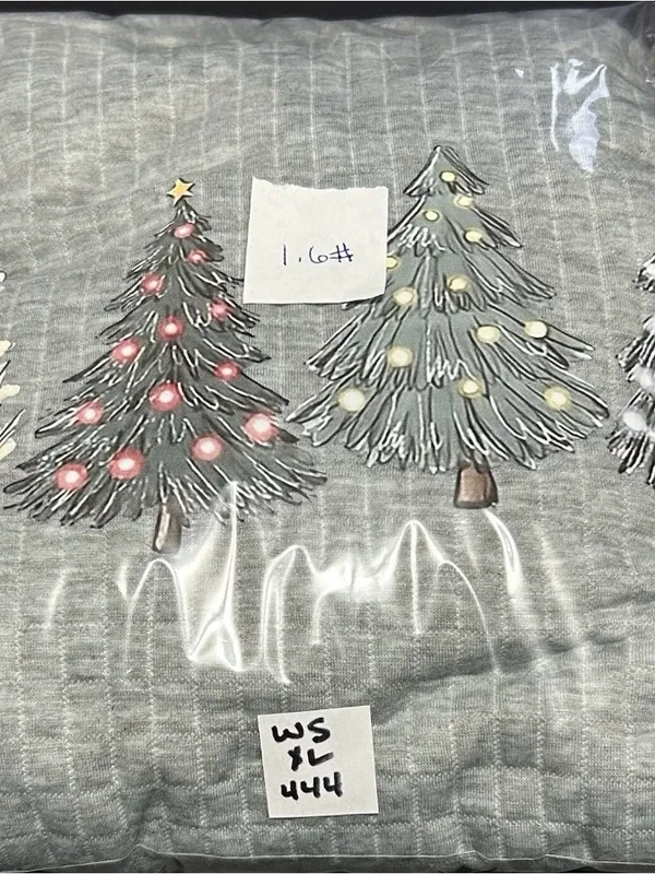 Women's XL Grey Quilted Waffle Christmas Tree Hoodie Holiday Pullover Sweatshirt - Image 9