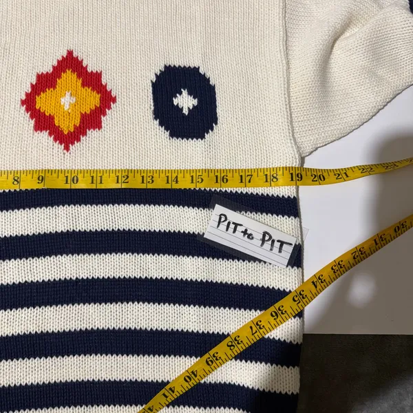 Chicken Face Intarsia Knit Sweater Women M White Blue Red Nautical‎ Coastal - Image 6