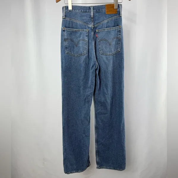 Levi's High Loose‎ Denim Distressed Wide Leg Jeans in Medium Wash Size 25 - Image 7