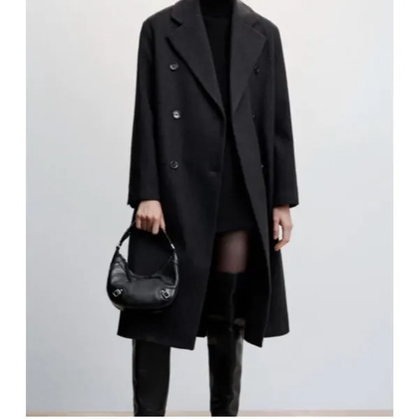 MANGO Double Breasted Pinstripe Long Wool Blend Coat Navy Dark Grey Women’s XXL - Image 12