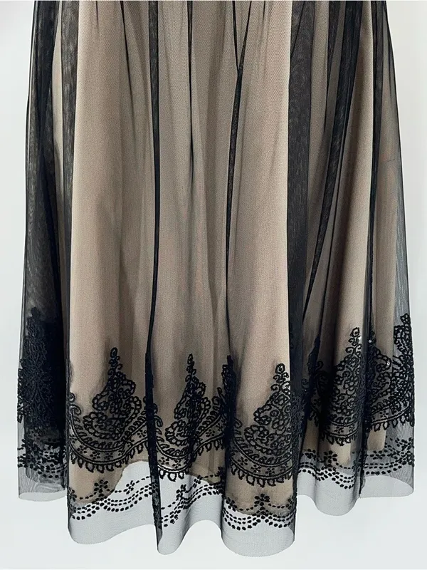 David’s Bridal Caviar Beaded Black Netting Over Beige Lining Cocktail-Size 8 - Image 7