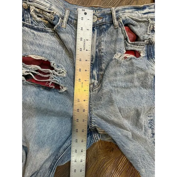 American Eagle Highest Rise 90s Boyfriend Jeans Womens Size 10~Distressed Plaid - Image 11
