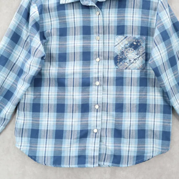 Teddi Blue Plaid Flannel Western Long Sleeve Button Up VTG College Petite Small‎ - Image 4