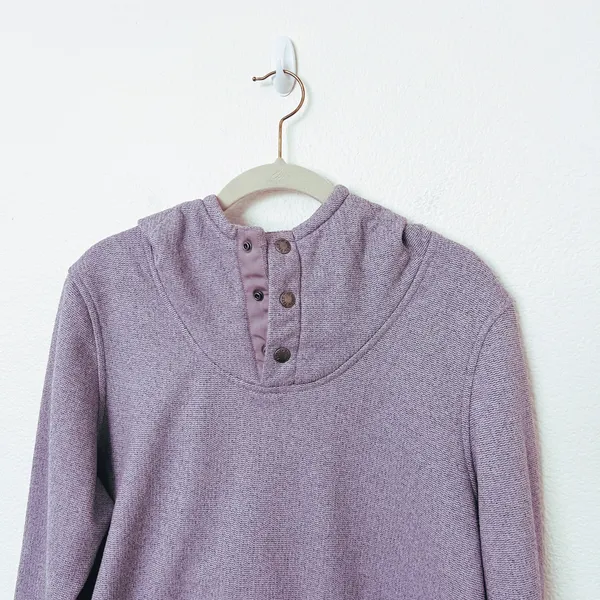 [The North Face] Purple Knit Stitch Fleece Hoodie Snap Button Mock Neck Sz Large - Image 9