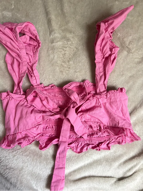 Altar'd State Pink Smocked Ruffle Crop Top - Image 2