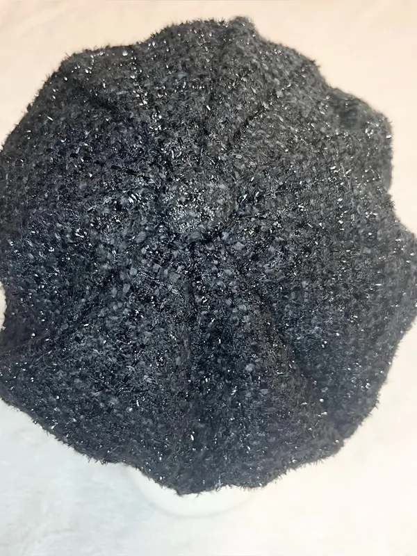 Vintage Y2K Textured Black Tweed Newsboy Cap Cabbie Hat - Image 8