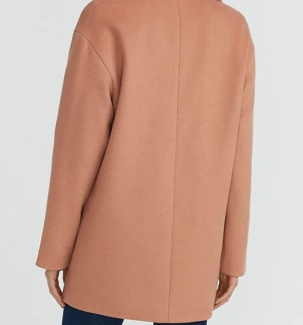 Express Wool-Blend Cocoon Coat Winter Peacoat Trench Tan - Image 2