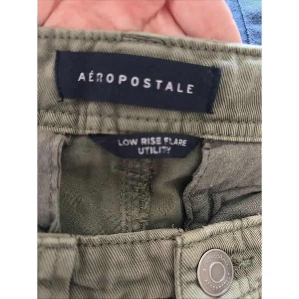 Aeropostale Low Rise Flare Utility Cargo Pants Womens Size 0 Olive Green Cotton - Image 4