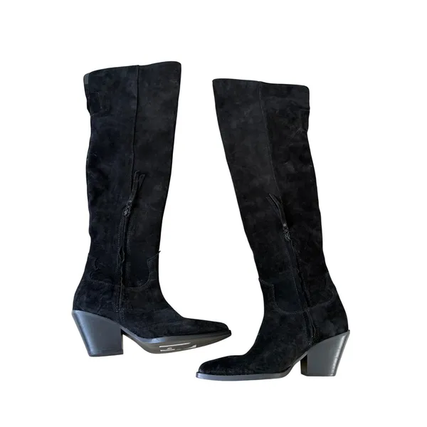 Sam Edelman Brinley Black Suede Leather Over The Knee Western Boots Pointed Toe - Image 3