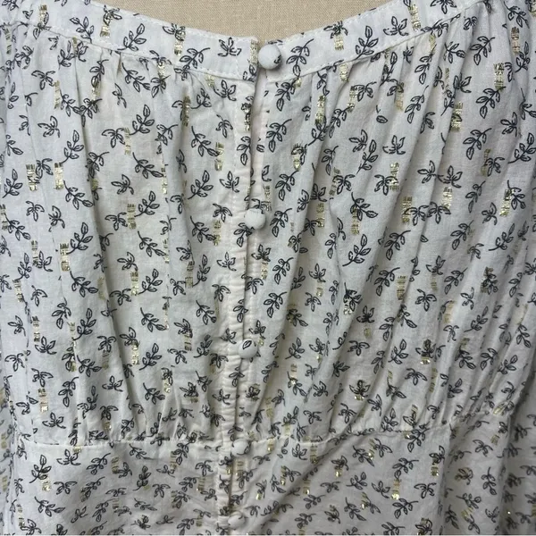 Old Navy Gold White XL Flare Lace Peasant Hippie Top Blouse Puff Sleeve Glitter - Image 9