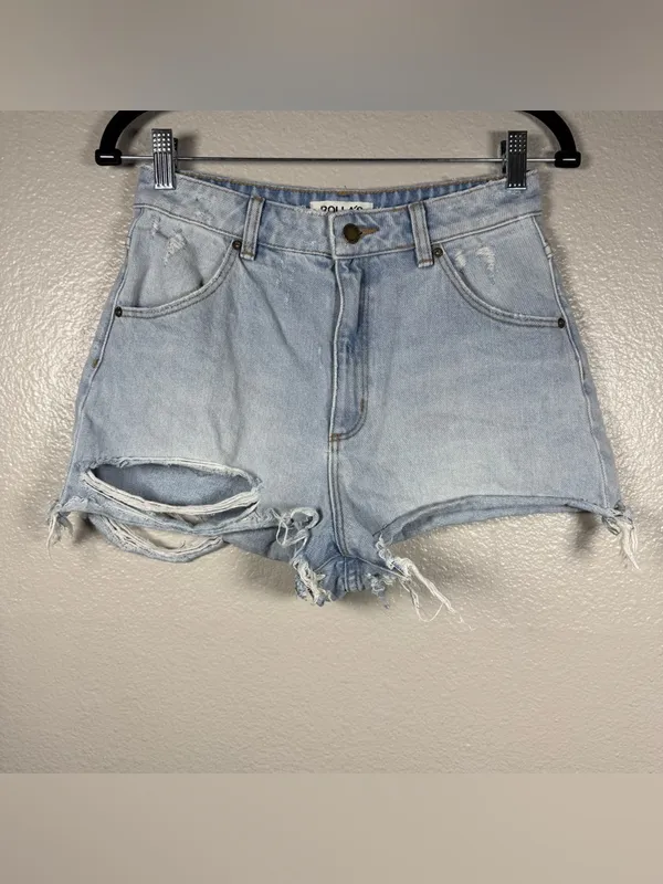 Rolla’s Duster High-Rise Light Blue Denim Distressed Shorts SZ:27 - Image 4