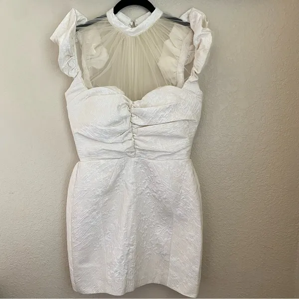 House of CB 'Cherelle' Ivory Jacquard Puff Sleeve Dress size Large NWOT‎ - Image 4