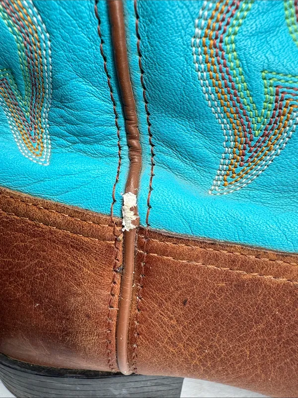 Tony Lama Brown Leather Cowboy Boots with Turquoise Shaft square toe cowgirl 10C - Image 10