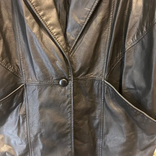 VTG General Clothing‎ Company Ltd Black Leather Jacket WomenscL 80's Oversized - Image 2