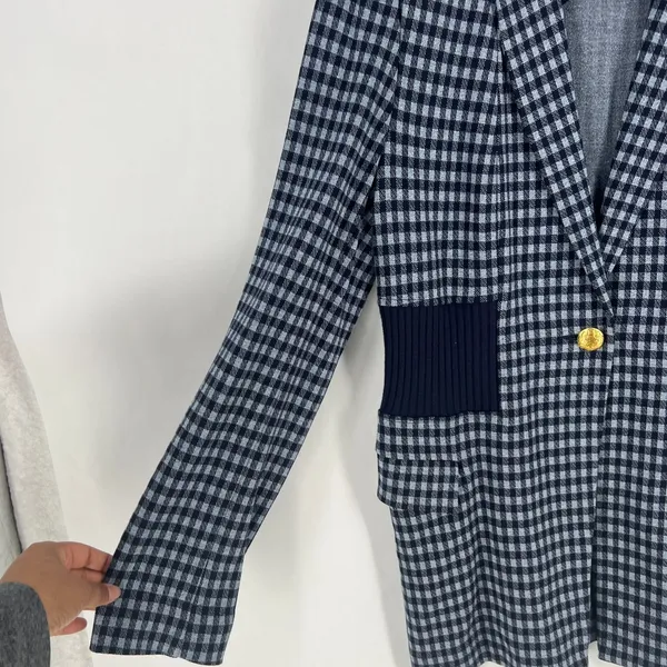 Cabi Checkup Blazer Jacket Womens Medium Navy‎ Blue Gingham Check Stretch Formal - Image 5