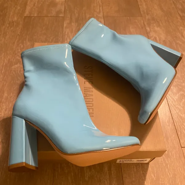 Steve Madden Womens Lynden Square Toe Side Zip Block Heel Ankle Boots Blue 7.5 - Image 2