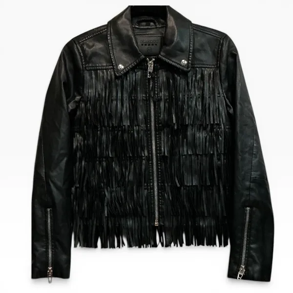 NEW BLANKNYC Fringe Thrills & Frills Faux Leather Full‎ Zip Moto Jacket Black XS - Image 4