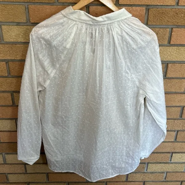 NWT LOFT Clip Dot Henley Peter Pan Collar Shirt Blouse White Size Medium - Image 7