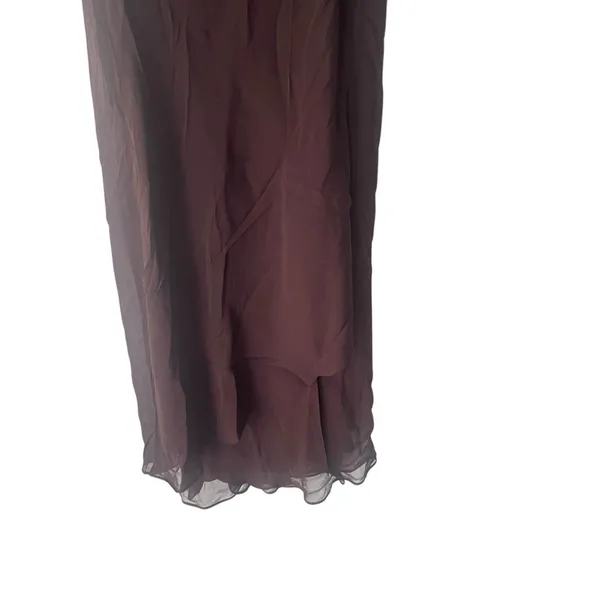 Jones New York Dress Y2k Size 10 Brown Chiffon 100%‎ Silk Beaded Midi Dress - Image 4