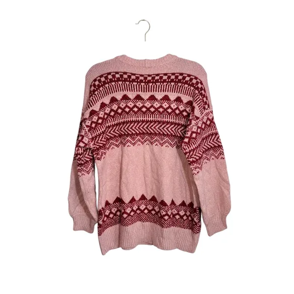 American Eagle Jegging Fit Sweater Pink Red Fair Isle Oversized - Image 5