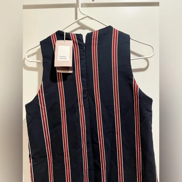 Zara Trafaluc Navy and Red Striped Mini Dress‎ Size Small - Image 6