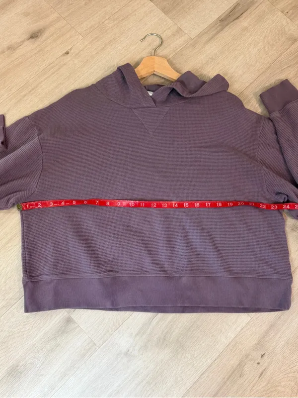 Organic Cotton Waffle-Knit Hooded Pullover Top Dusty Plum - Image 6