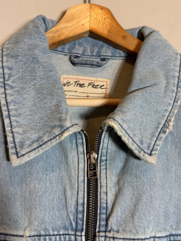 Free People We The Free Your Dad's Distressed Denim Jean Jacket Women's Medium - Image 10