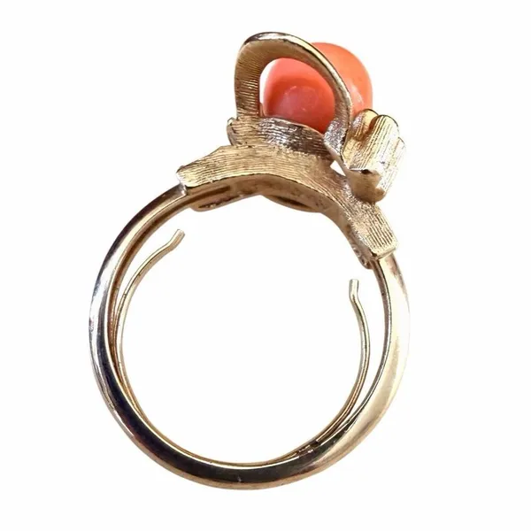 Avon Coral Cabochon Gold Tone Modernist Adjustable Ring Vintage - Image 8