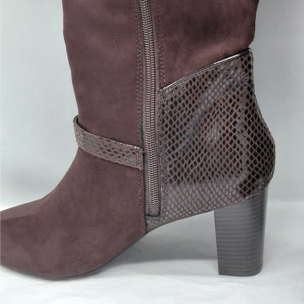 Karen Scott Sharonn Brown Knee High Boots 7.5M Faux Suede Chunky Block Heel - Image 7