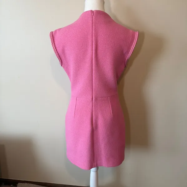 Maje Women Dress 38 Pink Braided Trim Mock Neck Sleeveless Tweed‎ Shift Pocket - Image 7
