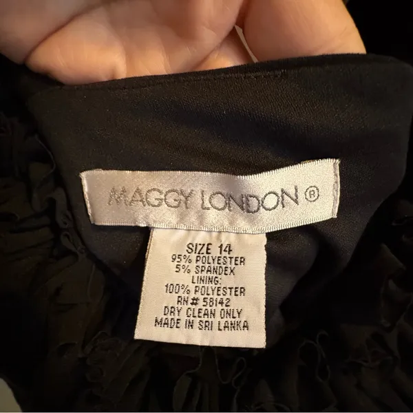 Maggy London Dress Cocktail Party‎ Career Black Dress Size 14 Zip Lined Ruffle - Image 4