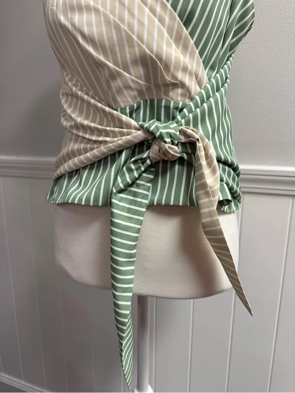 Mare Mare x Anthropologie Tie Front Striped Wrap Tank Top Green Beige Medium - Image 9