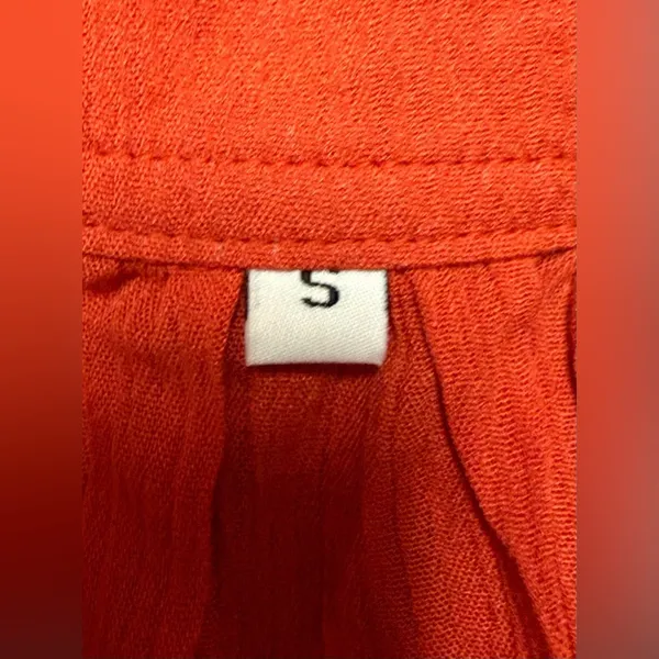 Halter Babydoll Mini Dress Boho Mesh Swiss Dot Hem Small Red Orange - Image 13